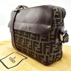 【良品】FENDI フェンディ ズッカ柄 ショルダーバッグ ポシェット ポーチ メッセンジャー ユニセックス 男女兼用 キャンバス レザー 革 ブラウン 茶色