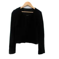 ルーニィ LOUNIE ノーカラージャケット ミドル丈 スパンコール ウール混 38 M 黒 ブラック /HO37