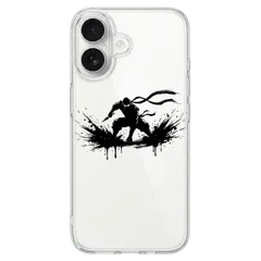 iPhone スマホ ハードケース クリア シルエット 忍者 ブラック 水墨画 日本 アメコミ【iPhone17 / iPhone16e / Android ほぼ全機種対応】 |iajpnj1b
