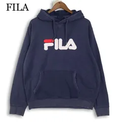 FILA フィラ 秋冬 裏起毛★ スウェット パーカー フーディー プルオーバー Sz.L メンズ 紺