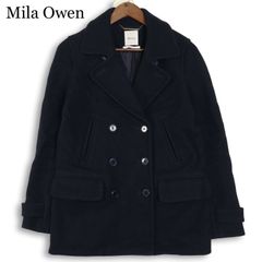 Mila Owen ミラオーウェン 秋冬★ 裏地ストライプ P コート ピーコート Sz.1 レディース 紺