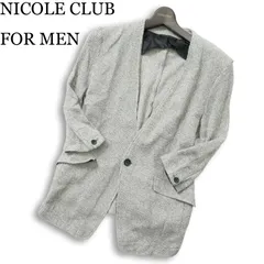 NICOLE CLUB FOR MEN ニコルクラブ フォーメン 春夏 背抜き 麻 リネン混 7分袖 ノーカラー ニット ジャケット Sz.46 メンズ