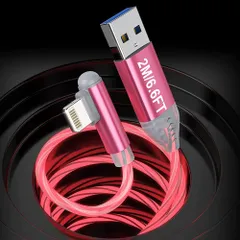 LEDライト搭載iPhone充電ケーブル、ピンクの光るUSB充電器（MFi認証済み）、ダークグローUSBカーケーブル、Apple iPhone 14/13/12/11 Pro/Max/XR/X/XS/8/7/iPad/Podなど対応LED充電器