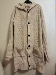 ヴィンテージ アイボリー ケーブル編み ニット フード カーディガン