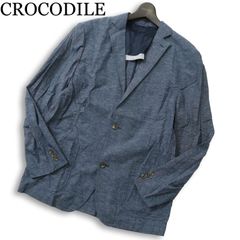 CROCODILE クロコダイル 春夏 背抜き 麻 リネン混★ アンコン テーラード ジャケット Sz.LL メンズ ネイビー 大きいサイズ