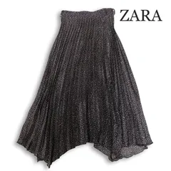 ZARA ザラ 通年★ ドット風プリント プリーツ アシンメトリー フレア スカート Sz.XS レディース