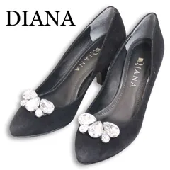 DIANA ダイアナ 秋冬 ビジュー付き★ スウェード パンプス Sz.24　レディース 黒