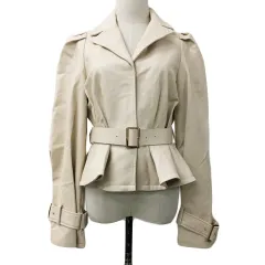 ロイヤルパーティー ROYAL PARTY ジャケット シングル フェイクレザー ジップアップ ペプラム ベルト 無地 長袖 F ベージュ