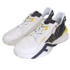 フェンディ FENDI フロー FLOW スニーカー ズッカ柄 ロゴ プリント レザー 切替 7 約26cm アイボリー 系 ■MNK4 0218