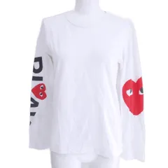 プレイコムデギャルソン PLAY COMME des GARCONS AD2018 ハート ロゴ プリント Tシャツ カットソー クルーネック 長袖 L 白 ホワイト IBO90 0218