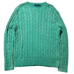 M-L ポロ ラルフローレン ウォッシュド コットン ケーブル クルーネック ニット