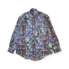 【古着】90s ヴィンテージ 長袖シャツ 総柄 アート柄 抽象画 ポリエステル100％