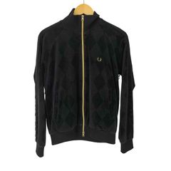 『大人気』　フレッドペリー　トラックジャケット　ベロア　アーガイル柄　黒　【M】 FRED PERRY フレッドペリー アーガイル柄 ベロア トラックジャケット