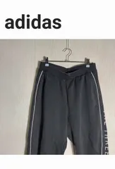adidas アディダス スウェットパンツ XL ブラック 無地 ブランドロゴ ライン柄 スタンダード ハイウエスト ウエストゴム・紐