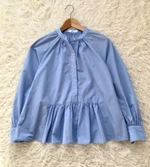 本日限定！SHIPS any 長袖 ブルー シャツブラウス フリル切替 サイズ　Ｆ