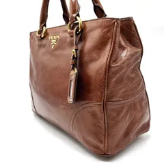 【良品】PRADA プラダ ハンドバッグ トートバッグ ヴィッテロ シャイン ゴールド金具 ネームタグ レザー 革 ブラウン 茶色 ユニセックス 男女兼用 メンズ レディース