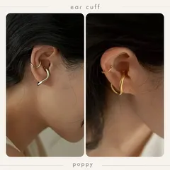 イヤーカフ 同色 大小2点セット ゴールド/シルバー ノンホール 変形ライン