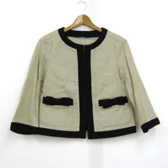 アナトリエ ノーカラージャケット アウター バイカラー リネン混 レディース 36サイズ ベージュ×黒 anatelier 【中古】