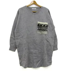 ロデオクラウンズ チュニック シャツ トップス 長袖 Vネック ニット レディース FREEサイズ グレー Rodeo Crowns 【中古】