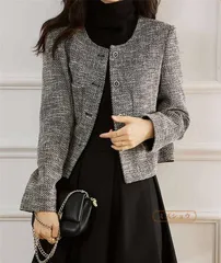 送料無料 ノーカラージャケット ツイードジャケット レディース アウター ジャケット ツイード 長袖 スーツジャケット きれいめ ノーカラー エレガント 春 秋 冬 無地 上品 フォーマル エレガント 入学式 卒業式