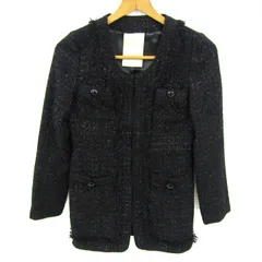ギャンブル フィッシュ ノーカラージャケット アウター ツイード ラメ レディース S*46サイズ ブラック GAMBLE FISH 【中古】