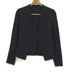 セオリー ノーカラージャケット アウター ウール ストレッチ 日本製 レディース ネイビー theory 【中古】