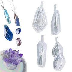 MAEXUS レジン シリコンモールド 4個セット ダイヤ 鉱石 宝石 水晶 ペンダント 不規則 UVレジン 型 (水晶 5種類) 0