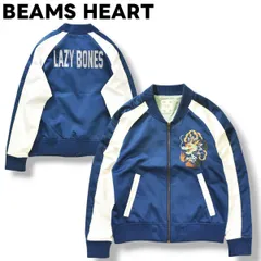 ビームス ハート BEAMS HEART LAZY BONES 龍刺繍 スーベニアジャケット サテン スカジャン ブルゾン ネイビー レディース ♪