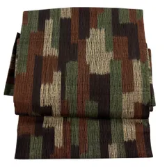 【美品】付け帯 秀品 作り帯 幾何学模様 茶色 正絹 【中古】