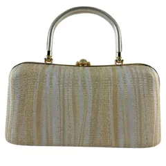 和装バッグ 優品 フォーマル 縞 幾何学 金色 正絹 和装小物  【中古】