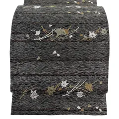 【美品】 袋帯 名品 吹き寄せ 縞 金糸 箔 黒灰 六通 正絹 【中古】