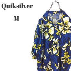 Quiksilver クイックシルバー 半袖アロハシャツ オープンカラー ロゴ入り胸ポケット付き ブルー系 他 花柄 メンズ Mサイズ