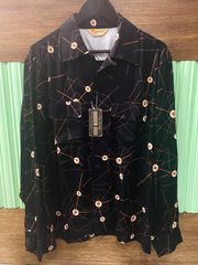 GroundY T/Wギャバジン襟リブロングジップシャツコート ブラック