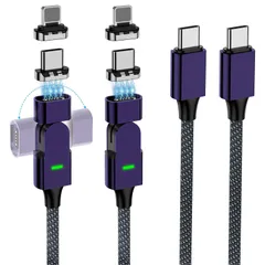 PD100W充電ケーブル磁石防塵着脱式ケーブルUSB-C/Lightning2in1超急速充電480Mbpsのデータ転送ができますUSBナイロン編み断線防止 iPhone/iPad/MacBook Pro/Galaxy S24/Matebook/iP ...