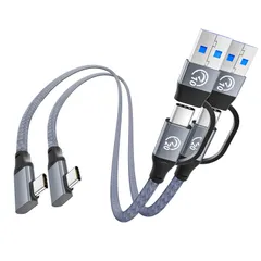 240W USB C ケーブル 短い【0.3m 2本】L字USBC 3.2 Gen 2x2 20Gbps高速データ転送 3-in-1 USB-A/C to USB-Cケーブル PD3.1超急速充電 4K@60Hz映像出力 L字型充電コード タイプC  ...