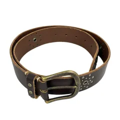 theory(セオリー) ベルト 85 - ダークブラウン×ゴールド スタッズ レザー