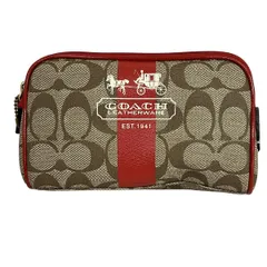 COACH(コーチ) ポーチ ヘリテージ,シグネチャー柄 カーキ×レッド×白