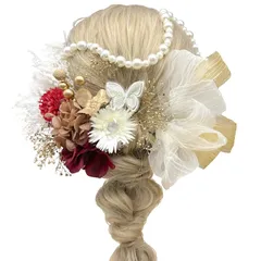 髪飾り 成人式 前撮り マム アジサイ 卒業式 入学式 カスミ草 ドライフラワー振袖 袴 ウェディング 結婚式 和装 赤 白 黒 ベリーピック パールチェーン 蝶々 ヘアアレンジ ハーフアップ ロングヘア A24110006 1