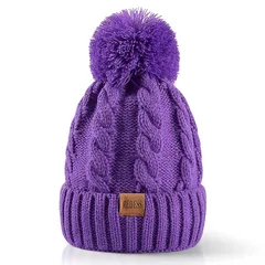 [REDESS] 女性用冬のポンポン付きビーニーハット、暖かいフリース裏地付き、厚手のスローチーなスノーニットスカルスキーハット