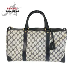 美品 GUCCI グッチ ヴィンテージ GGスプリーム ネイビー グレー ゴールド金具 PVC/レザー 58 012 468 40 ボストンバッグ 男女兼用 600028【中古】