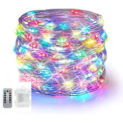 ANJEWLIN LED イルミネーションライトled ストリングスライト 8種光るパターン 電池式 防水 10メートル 電飾 100電球 リモコン付き (レインボー4色（1個）) 1