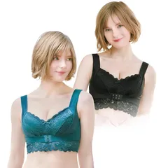 [アンジェリール] ふんわりルームブラ ブラック・アンティークグリーン（＋L-LL） 2枚セット 1