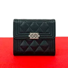 極 美品 シール有 31番台 CHANEL シャネル マトラッセ ココマーク レザー 本革 キャビアスキン 三つ折り 財布 ウォレット ブラック 02356