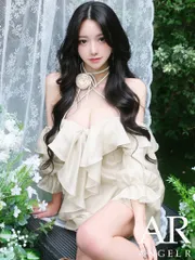 アイボリー [AR26811]【ANGEL R/エンジェルアール】オフショルダー/ ロングスリーブ/ ネックストラップ/ フラワー/ フリル/ フレア/ ミニドレス/ キャバドレス /ローブドフルールグロッシー/ ブリエ