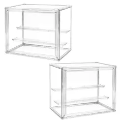 フィギュアケース 透明 コレクションケース 2枚の仕切り板 27×18×22cm マグネット式扉 組立簡単 積み重ね可能 取り外し可能な仕切り 防塵 汚れ防止 UVカット アクリル 収納ボックス (２個セット)