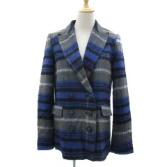 マウジー MOUSSY テーラードジャケット ミドル丈 ダブルボタン 総裏地 チェック柄 2 マルチカラー 青 ブルー /YS34