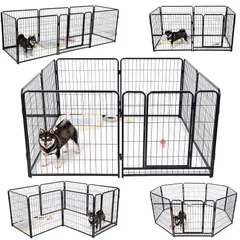 KIRATAKU ペットサークル 中大型犬用 スチール製 犬 ケージ 犬用フェンス コンパクト 組立簡単 複数連結可能 室内室外兼用 組み替えOK (ブラック, 高さ80cm, 2枚［フェンス2枚］) 1