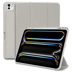 MS factory iPad Pro 11インチ M5 M4 (2025/2024) 用 ケース ペン収納 耐衝撃 ソフトTPU カバー Pro 11 スタンド オートスリープ ライト グレー IPDP11m4-S-HDR-LGY