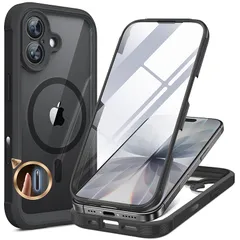 Miracase iPhone17 ケース MagSafe対応 スマホケース いPhone17 用 カバー 9H 強化ガラス 360°保護 全身バンパー保護ケース 6.3インチ フルカバー ワイヤレス充電対応 マグセーフ対応 マグネット搭載 黒 0