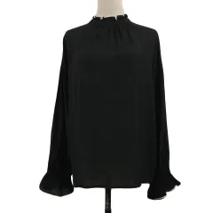 クラシカルエルフ CLASSICAL ELF ブラウス シャツ スタンドカラー フリル ギャザー 無地 長袖 L 黒 白 ブラック ホワイト